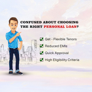Cartoon man pointing to benefits of a personal loan