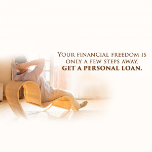 Man relaxing in a chair with text promoting personal loans