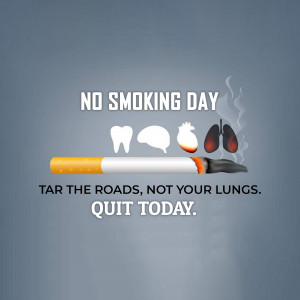 Image depicting the harmful effects of smoking on teeth, brain, and lungs with the message 'No Smoking Day'.