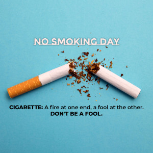 Broken cigarette with the text 'No Smoking Day' and a warning message.