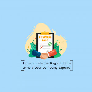 Illustration of a handshake over a clipboard with 'Business Loan' written on it, representing funding solutions.