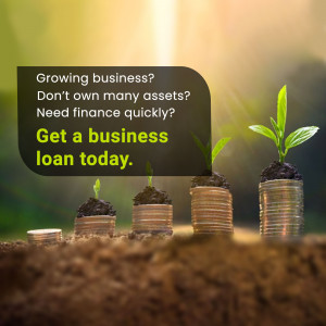 Stacks of coins growing with a small plant, representing business finance and growth.