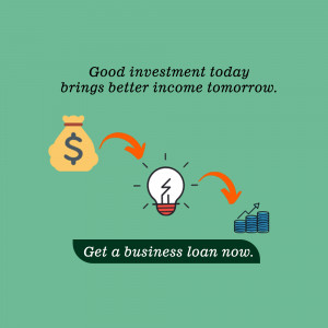 Illustration depicting investment leading to business growth with a money bag, lightbulb, and stack of coins.