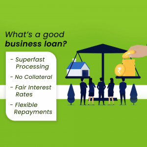 Illustration depicting the benefits of a business loan with a balance scale and people.