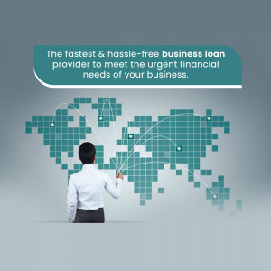 Image depicting a person looking at a world map made of squares, representing global business loans.