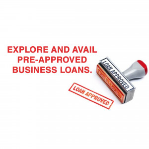 Stamp showing 'Loan Approved' on a white background, representing pre-approved business loans.