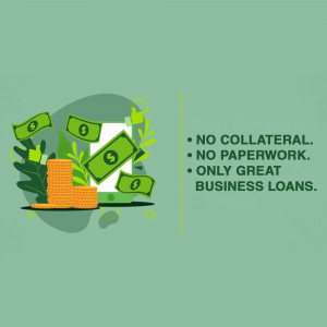 Illustration depicting money and growth, promoting business loans with no collateral.