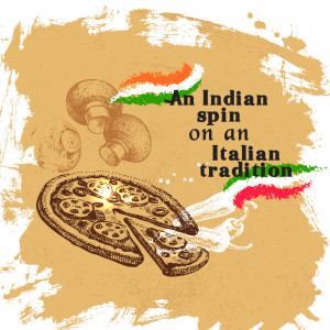 Sketch of pizza with Indian flag elements