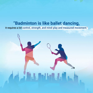 Illustration of badminton players with a quote about the sport.