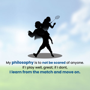 Silhouette of a badminton player carrying another on their back with a motivational quote.