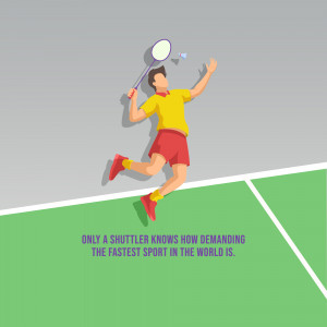 Illustration of a badminton player hitting a shuttlecock