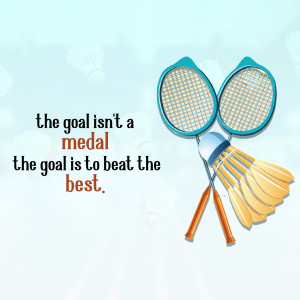 Two badminton rackets and a shuttlecock with motivational text.