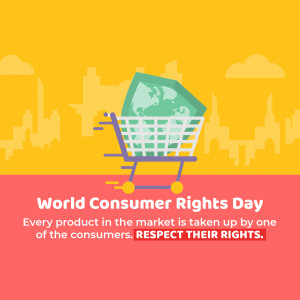 Illustration depicting a shopping cart with a globe inside, representing World Consumer Rights Day.