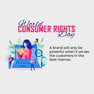 Illustration depicting World Consumer Rights Day with people interacting with technology.