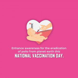 Illustration of a baby being vaccinated with a syringe inside a heart shape, promoting National Vaccination Day.
