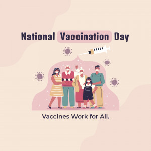 Illustration promoting National Vaccination Day with a diverse group of people and a syringe.
