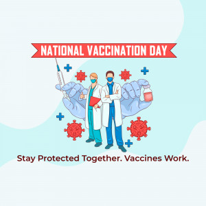 Illustration promoting National Vaccination Day with doctors and vaccine imagery.
