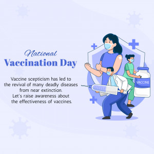 Illustration promoting National Vaccination Day with healthcare workers and vaccine imagery.