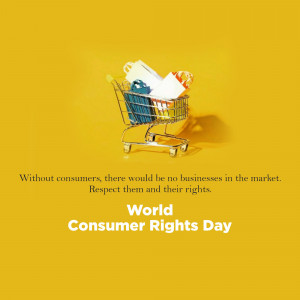 Shopping cart filled with items and text celebrating World Consumer Rights Day