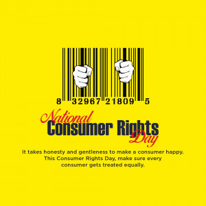 Image depicting a hand breaking through a barcode with text celebrating National Consumer Rights Day.