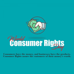 Illustration depicting a hand giving money with the text 'World Consumer Rights Day'