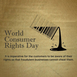 World Consumer Rights Day graphic with barcode and dripping ink