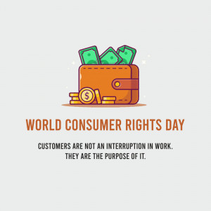 Illustration of a wallet with money and text 'World Consumer Rights Day'