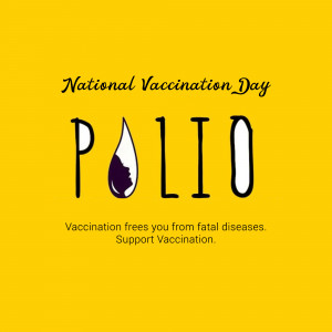 National Polio Vaccination Day awareness poster with text and droplet illustration.