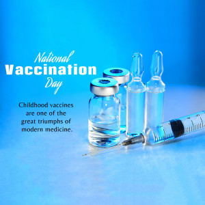 Image promoting National Vaccination Day with vials and a syringe.