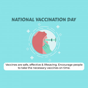 Illustration depicting a vaccination process with a hand receiving an injection, promoting National Vaccination Day.