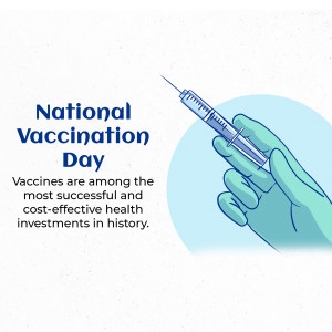Illustration of a hand holding a syringe with the text 'National Vaccination Day'