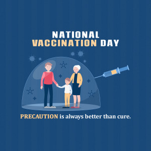 Illustration depicting a family protected by a shield with a syringe nearby, promoting National Vaccination Day.