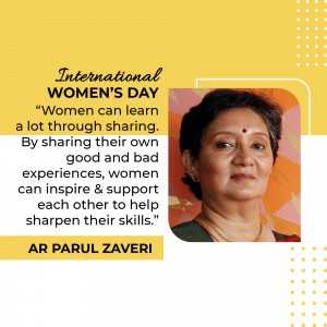 Portrait of AR Parul Zaveri with International Women's Day message