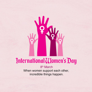 Hands with female symbols celebrating International Women's Day