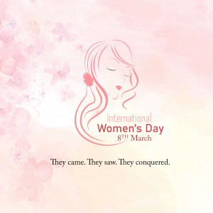 Illustration of a woman's face with cherry blossoms for International Women's Day