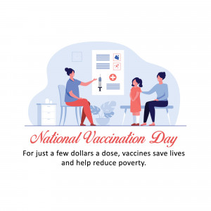 Illustration depicting a mother and child at a vaccination appointment with a healthcare worker.