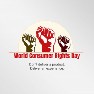 Illustration depicting raised fists with the text 'World Consumer Rights Day'