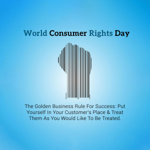 World Consumer Rights Day graphic with a barcode shaped like a key