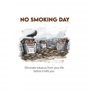 Illustration depicting cigarettes as tombstones with a crow, promoting No Smoking Day.