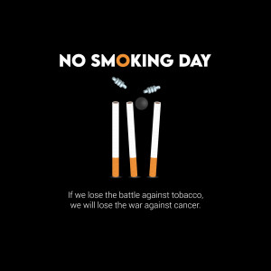 Image depicting broken cigarettes with the text 'No Smoking Day' and a message about cancer prevention.