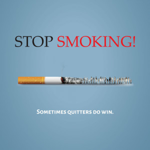 Image with a cigarette transforming into people, promoting quitting smoking.