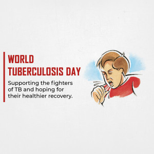 Illustration of a person coughing with text 'World Tuberculosis Day - Supporting the fighters of TB'
