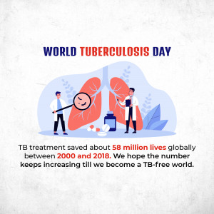 Illustration depicting World Tuberculosis Day with lungs, doctors, and medication.