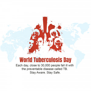 World Tuberculosis Day poster with silhouettes of people and a world map.