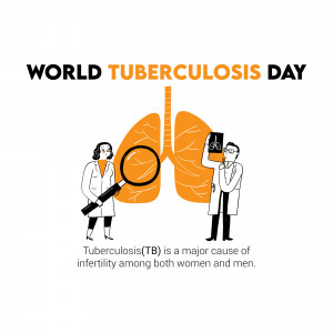 Illustration for World Tuberculosis Day featuring lungs and medical professionals.