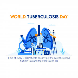 Illustration for World Tuberculosis Day depicting lungs, medical equipment, and healthcare workers.