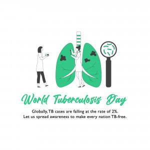 Illustration for World Tuberculosis Day featuring lungs, medical professionals, and a magnifying glass.