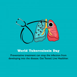 Illustration of lungs with a stethoscope and text promoting World Tuberculosis Day.
