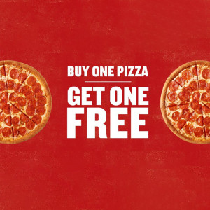 Two pepperoni pizzas with a Buy One Get One Free promotion