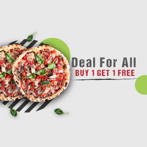 Two delicious pizzas with a buy one get one free promotion
